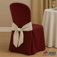 Funda de silla burdeos para eventos y hoteles con lazo de color blanco