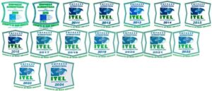 Sellos de acreditación ITEL 2009 a 2024 – Empresa textil certificada por el Instituto Técnico Español de Limpieza