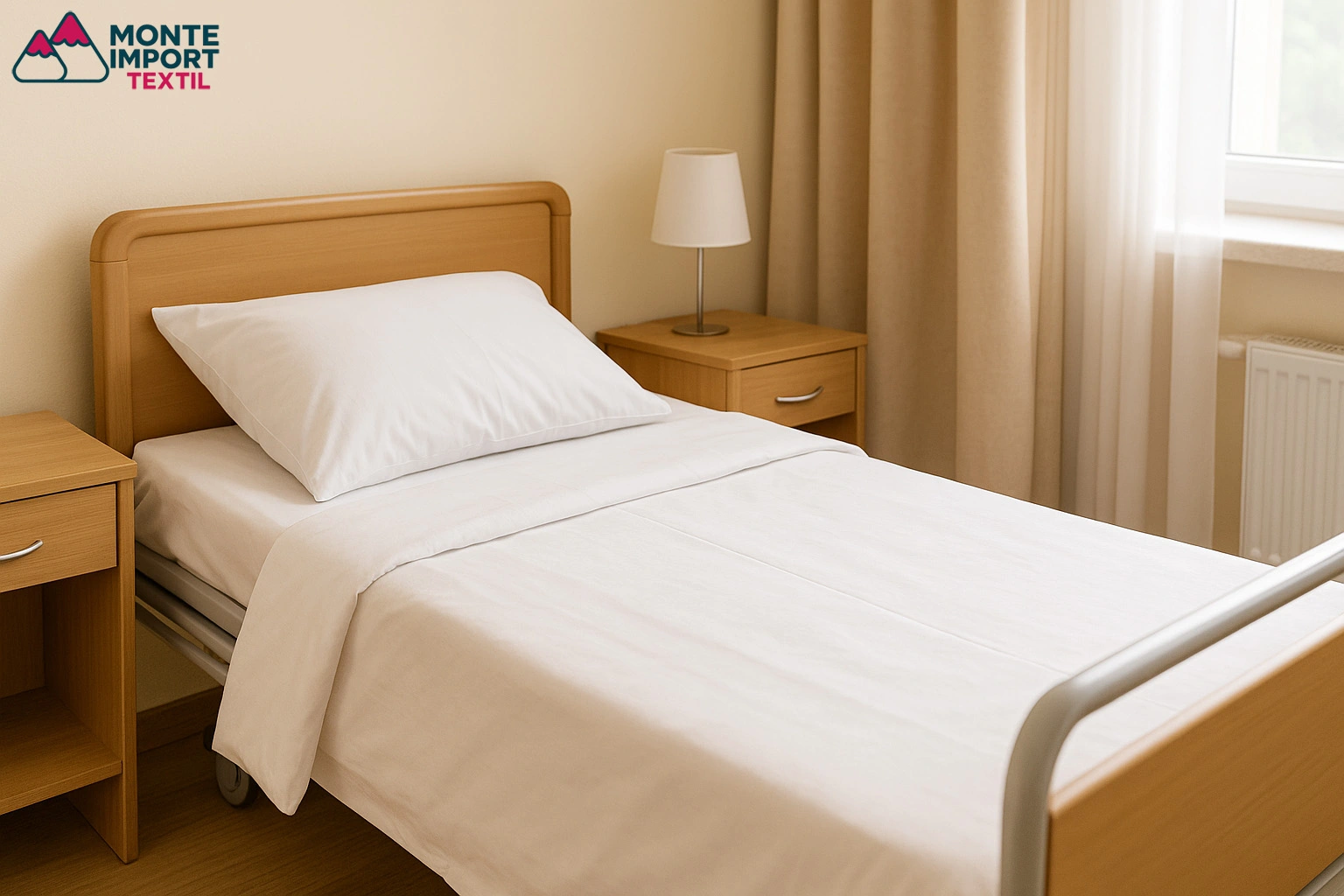 Ropa de cama blanca para residencias geriátricas fabricada por Monte Import Textil, con tejidos seguros y fáciles de lavar.